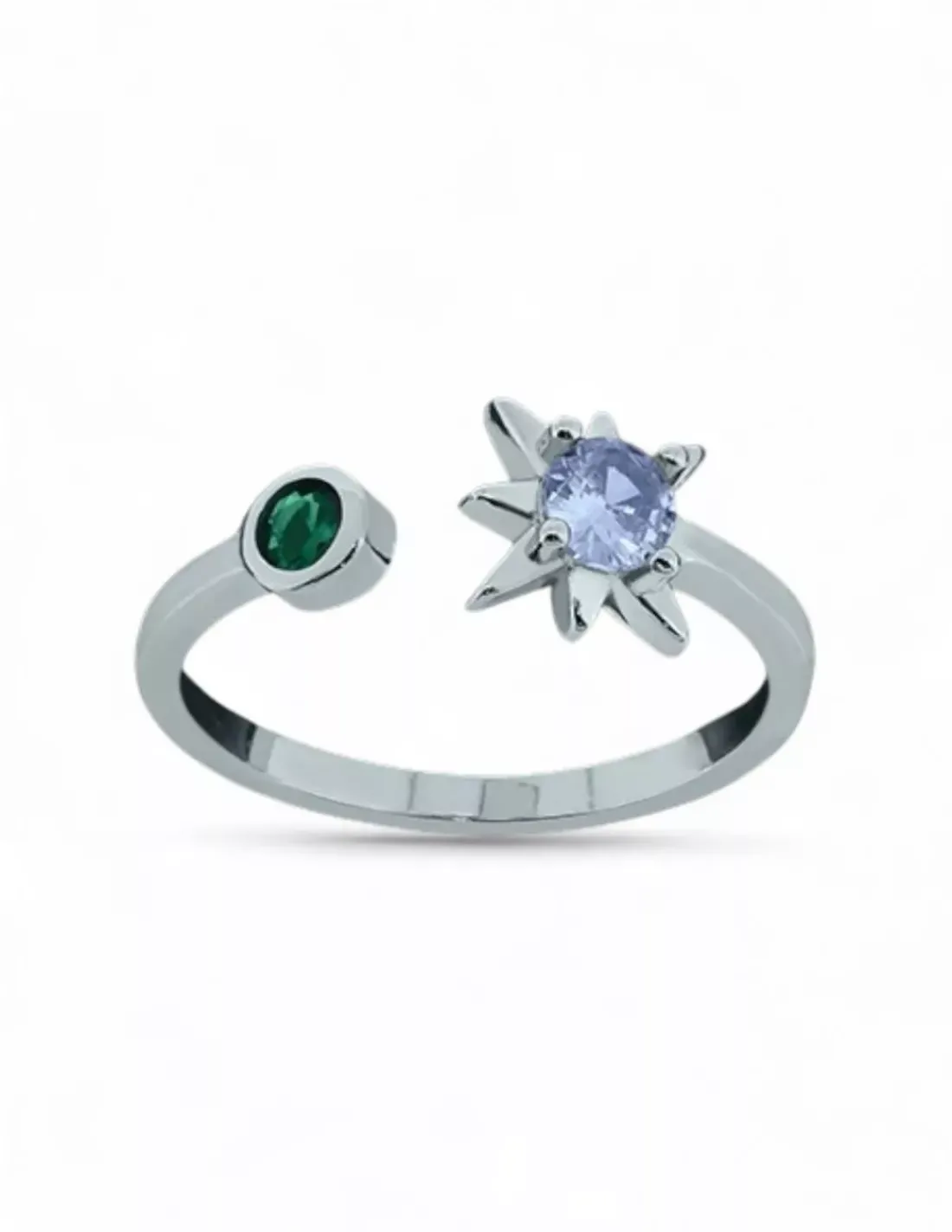 Hot Anillo ajustable estrella polar circonitas amatista y verde plata 925 Anillos De Plata | Anillos