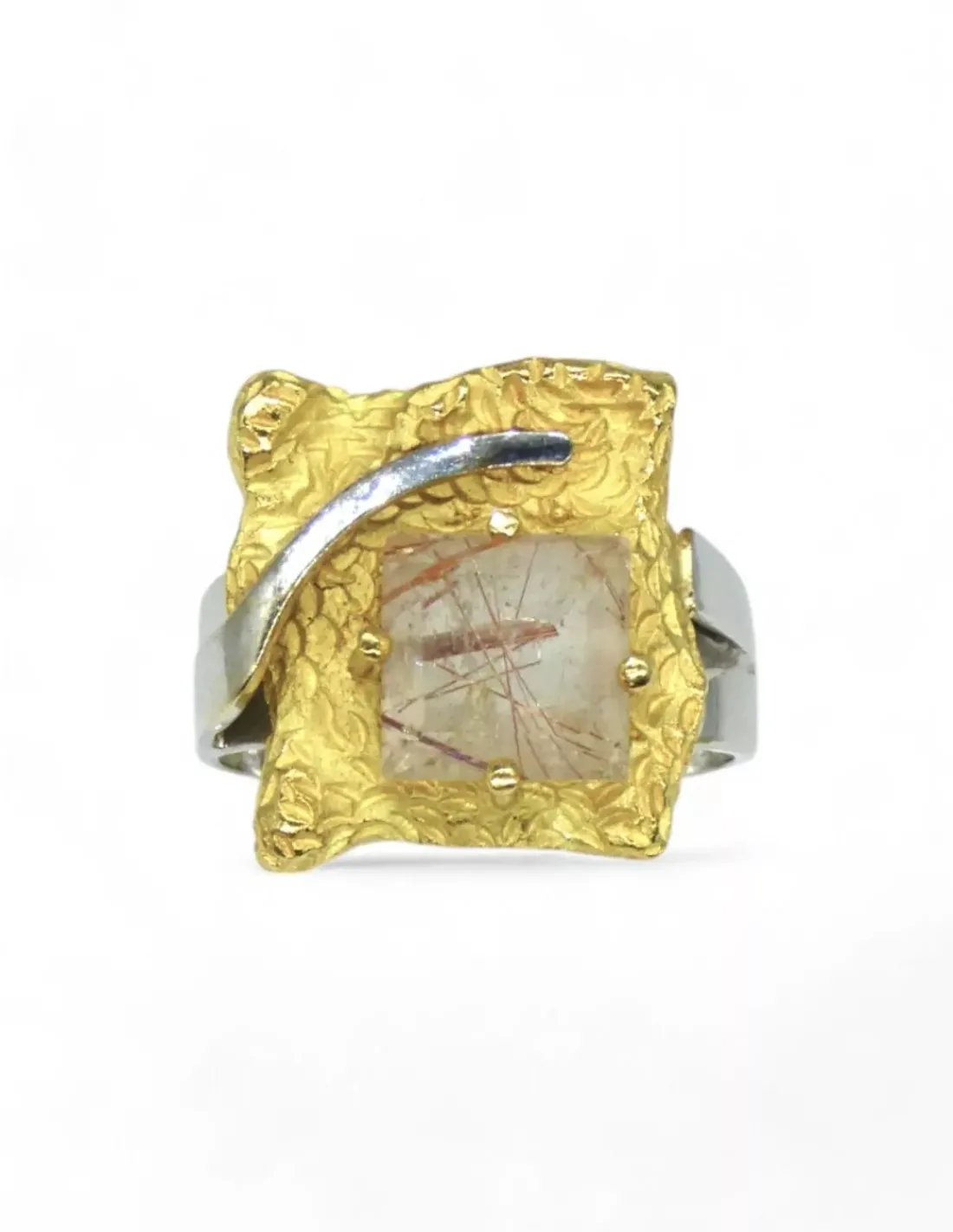 Fashion Anillo bicolor con motivo y piedra rosa oro 18k -T.14 Anillos De Oro | Anillos