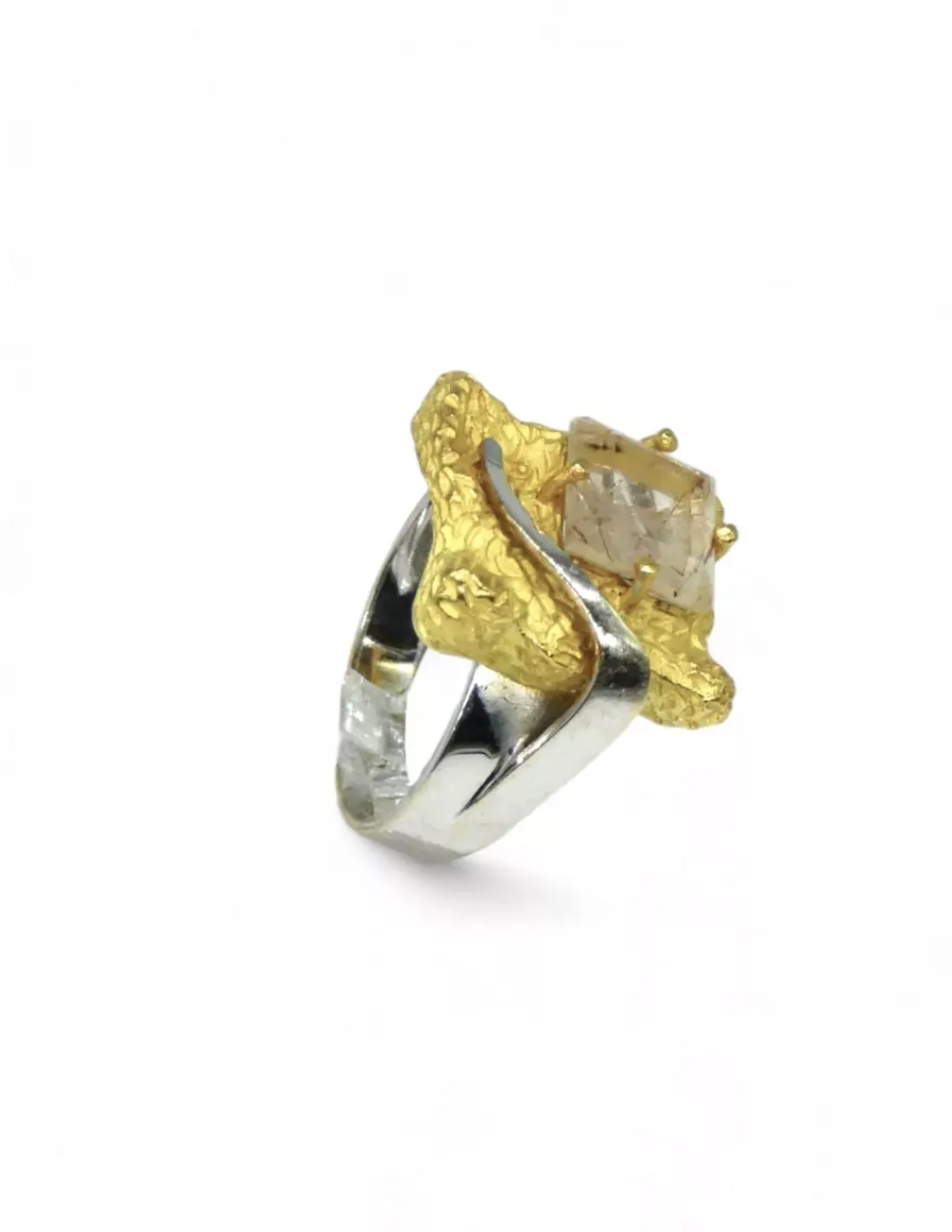 Fashion Anillo bicolor con motivo y piedra rosa oro 18k -T.14 Anillos De Oro | Anillos