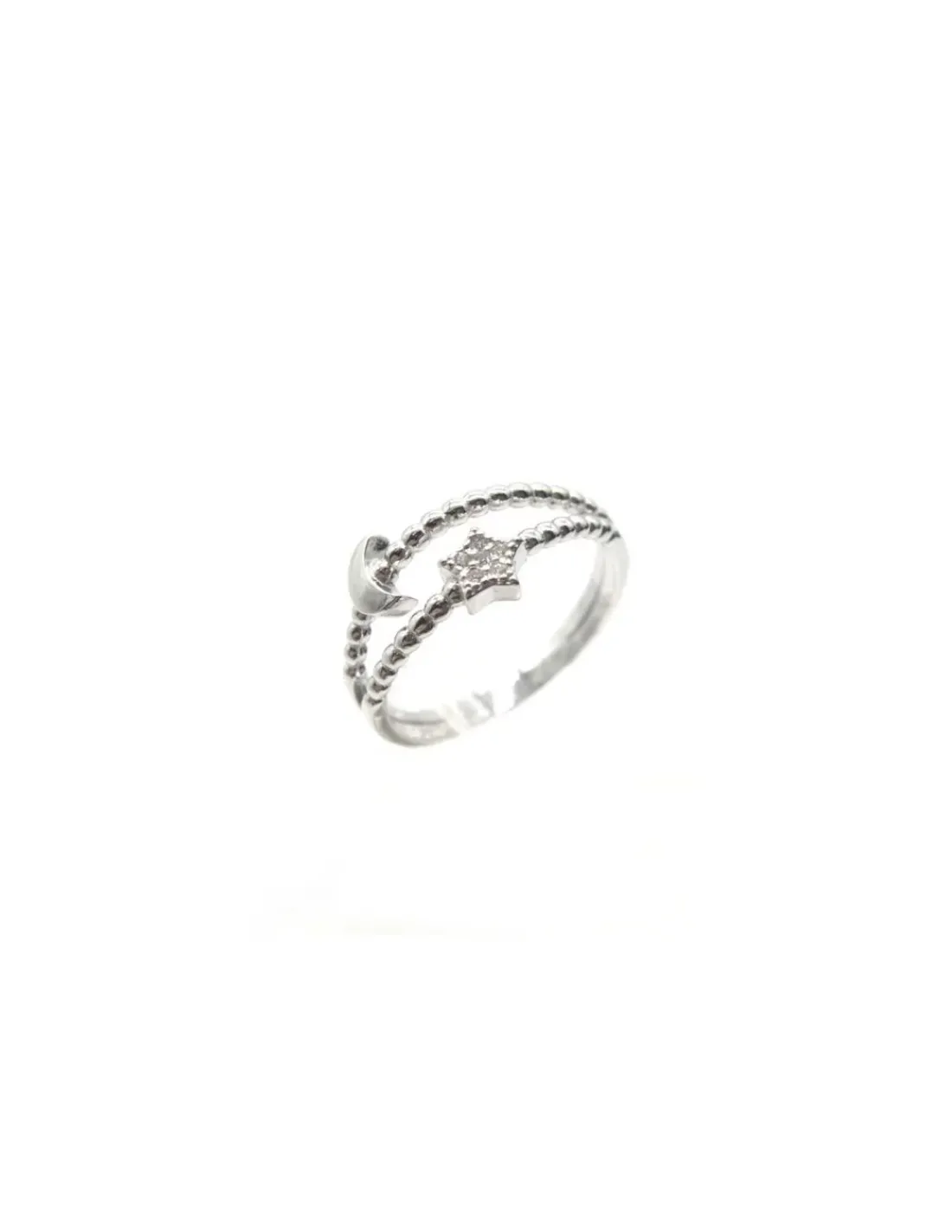 Clearance Anillo bolitas estrella circonitas y luna lisa Plata 925 rodio Anillos De Plata | Anillos