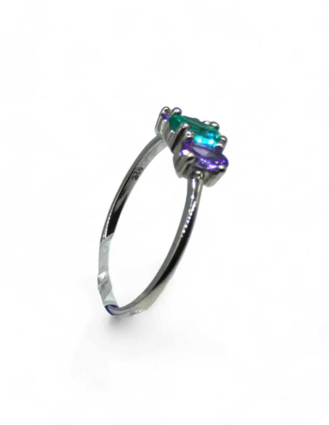 Fashion Anillo circonitas color amatista y verde plata 925 Anillos De Plata | Anillos