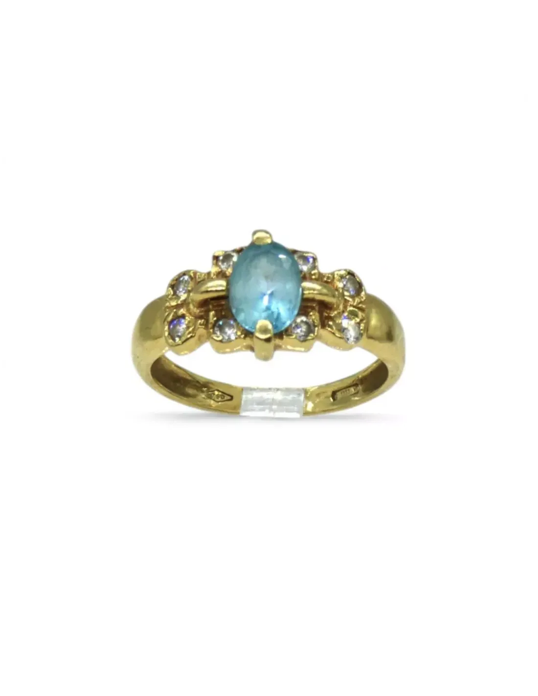 Store Anillo circonitas y piedra celeste oval oro 18k - T.15 Anillos De Oro | Anillos