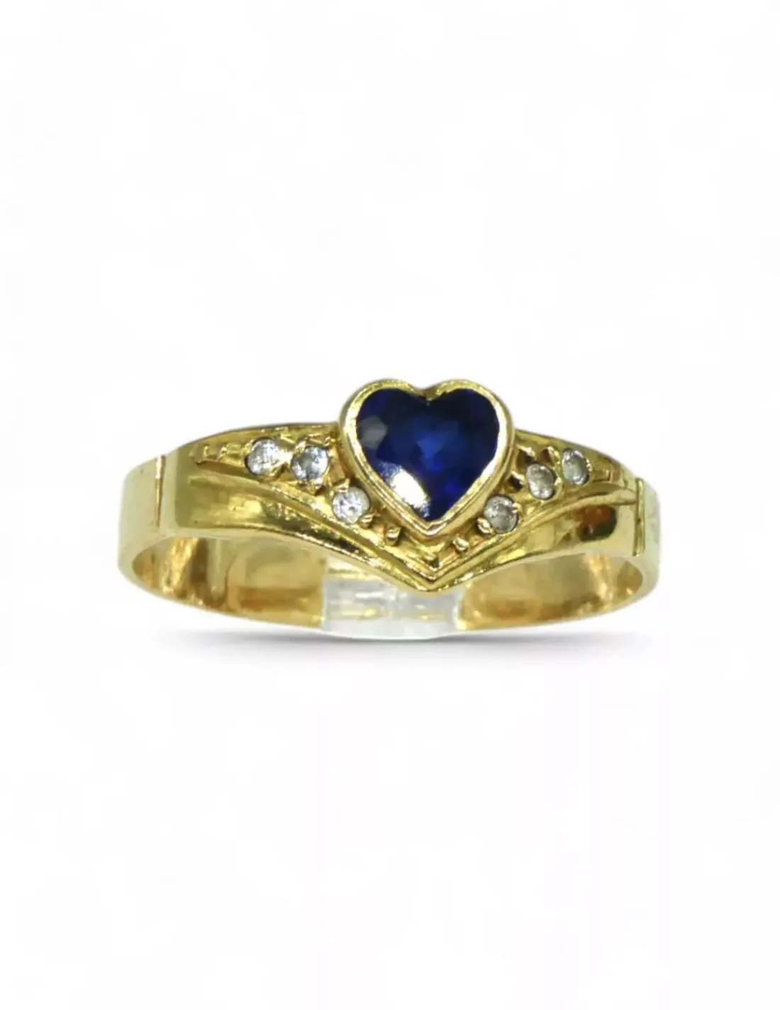 Flash Sale Anillo corazón con piedra azul y circonitas oro 18k - T.14 Anillos De Oro | Anillos