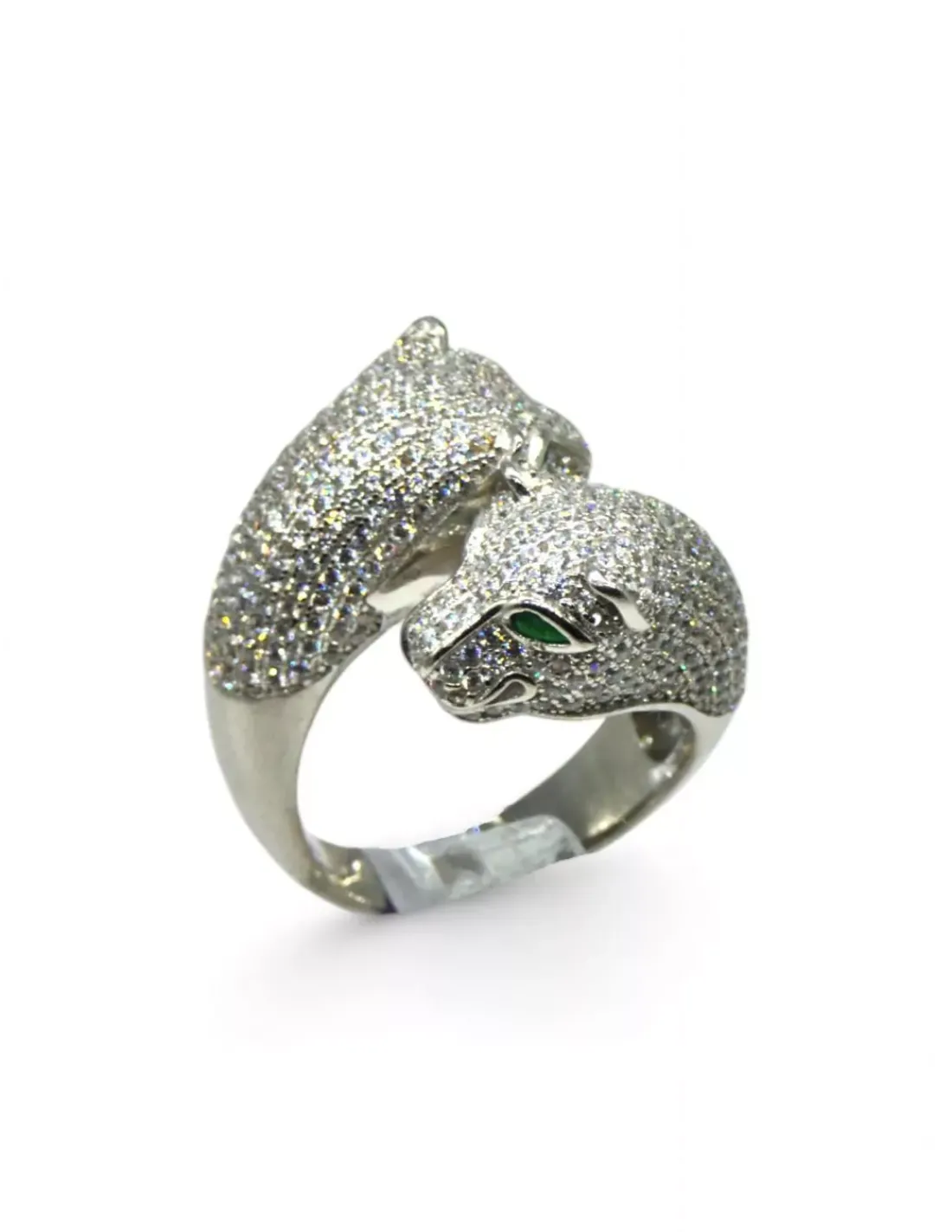 Shop Anillo doble jaguar circonitas ojos verde plata 925 Anillos De Plata | Anillos