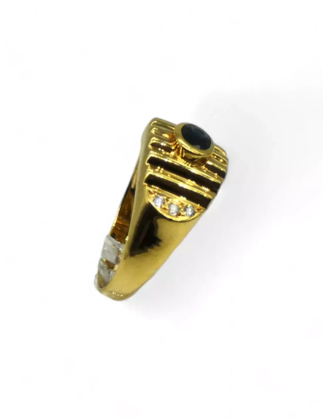 Shop Anillo líneas con piedra oval azul y diamantes oro 18k - T.17 Anillos Con Brillantes | Anillos De Oro
