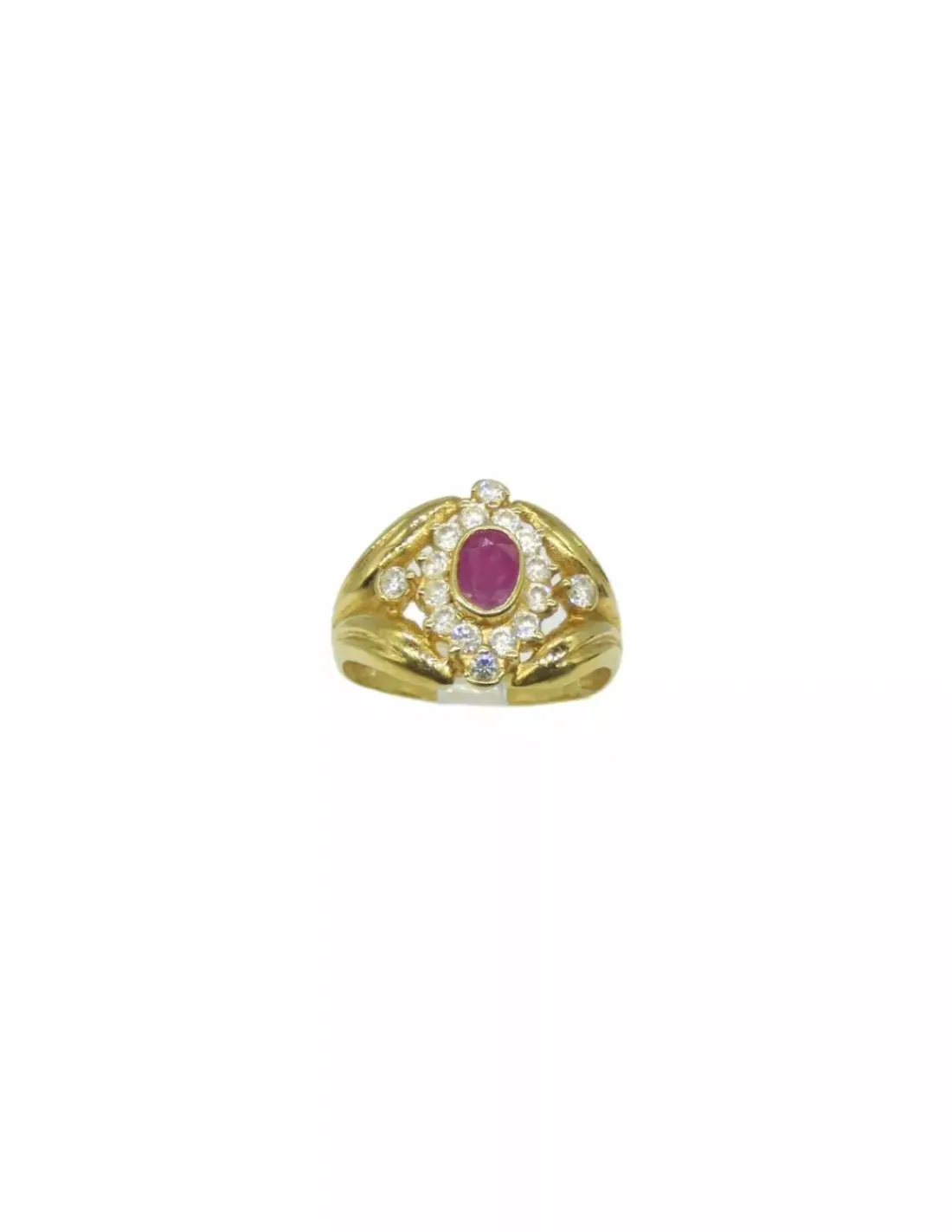 New Anillo oval piedra roja central rombo circonitas 18k- T.14 Anillos De Oro | Anillos