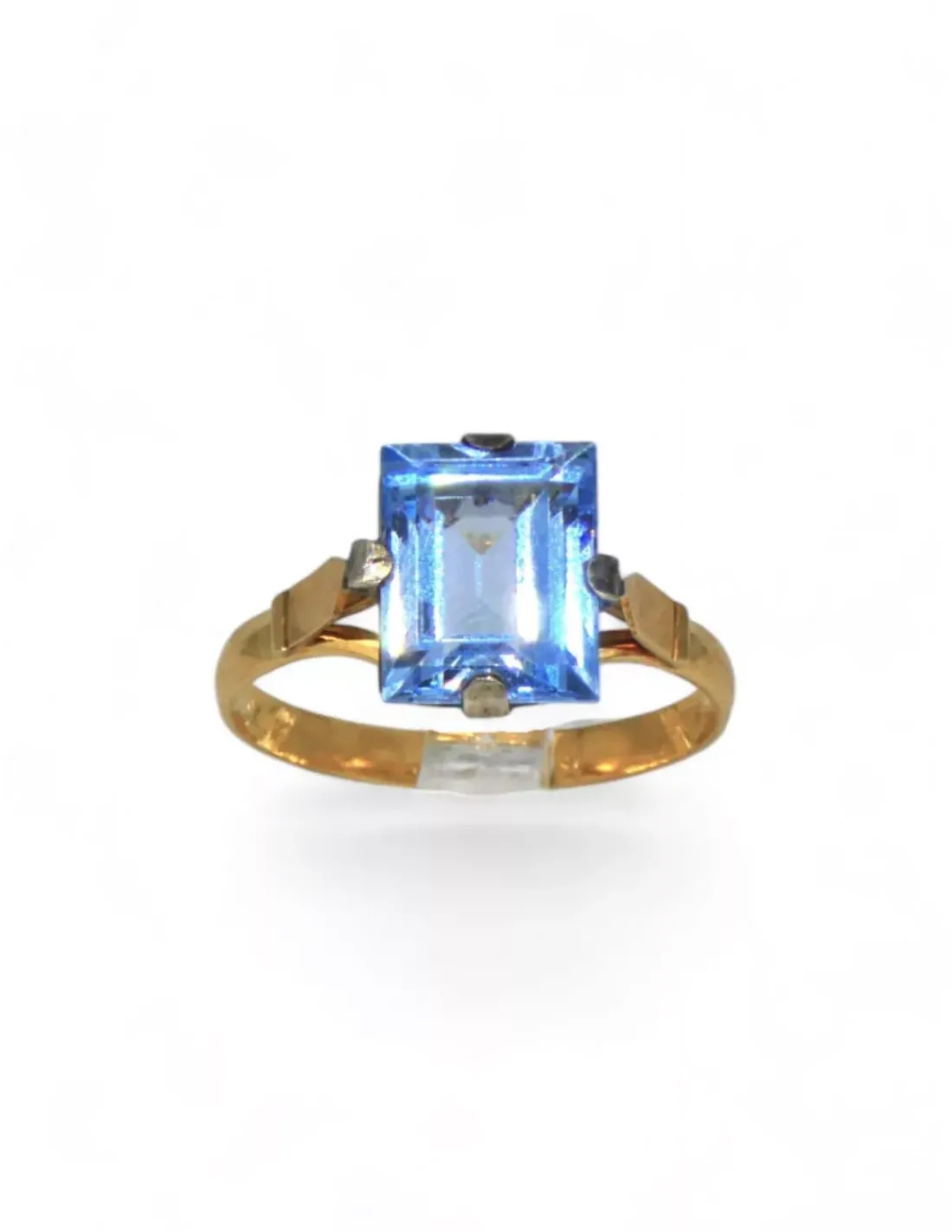 Flash Sale Anillo piedra rectangular celeste oro 18k - T 13 Anillos De Oro | Anillos