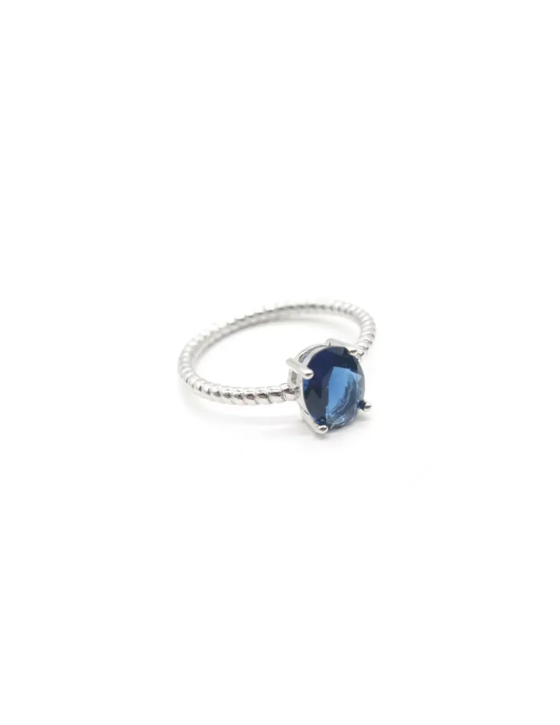 Hot Anillo trenzado con circonita ovalada 4 garras azul zafiro Anillos De Plata | Anillos