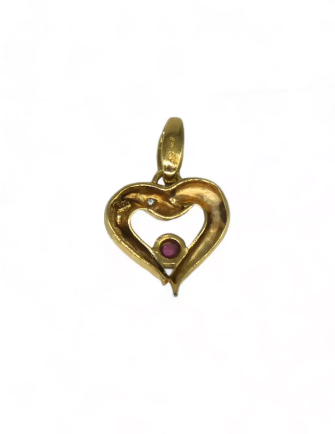 Outlet Colgante corazón bicolor piedra rosa oro 18k Colgante De Corazones