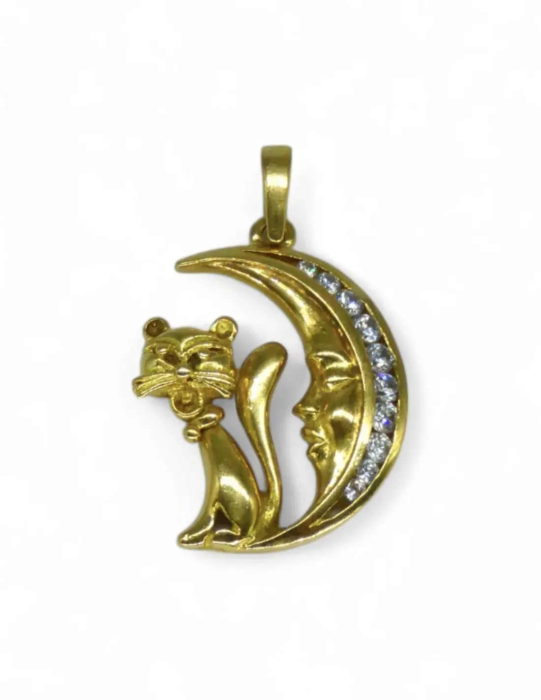 Cheap Colgante gato y luna circonitas oro 18k Colgante De Animales