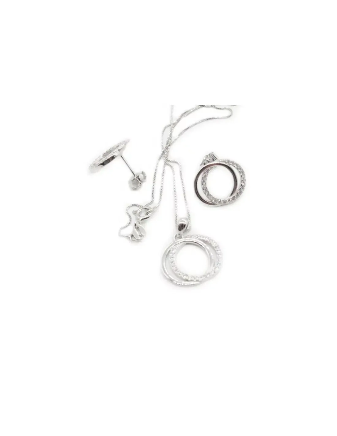 Online Conjunto gargantilla y pendientes aros entrelazados circonitas plata - 45cm Más Joyas | Gargantillas De Plata