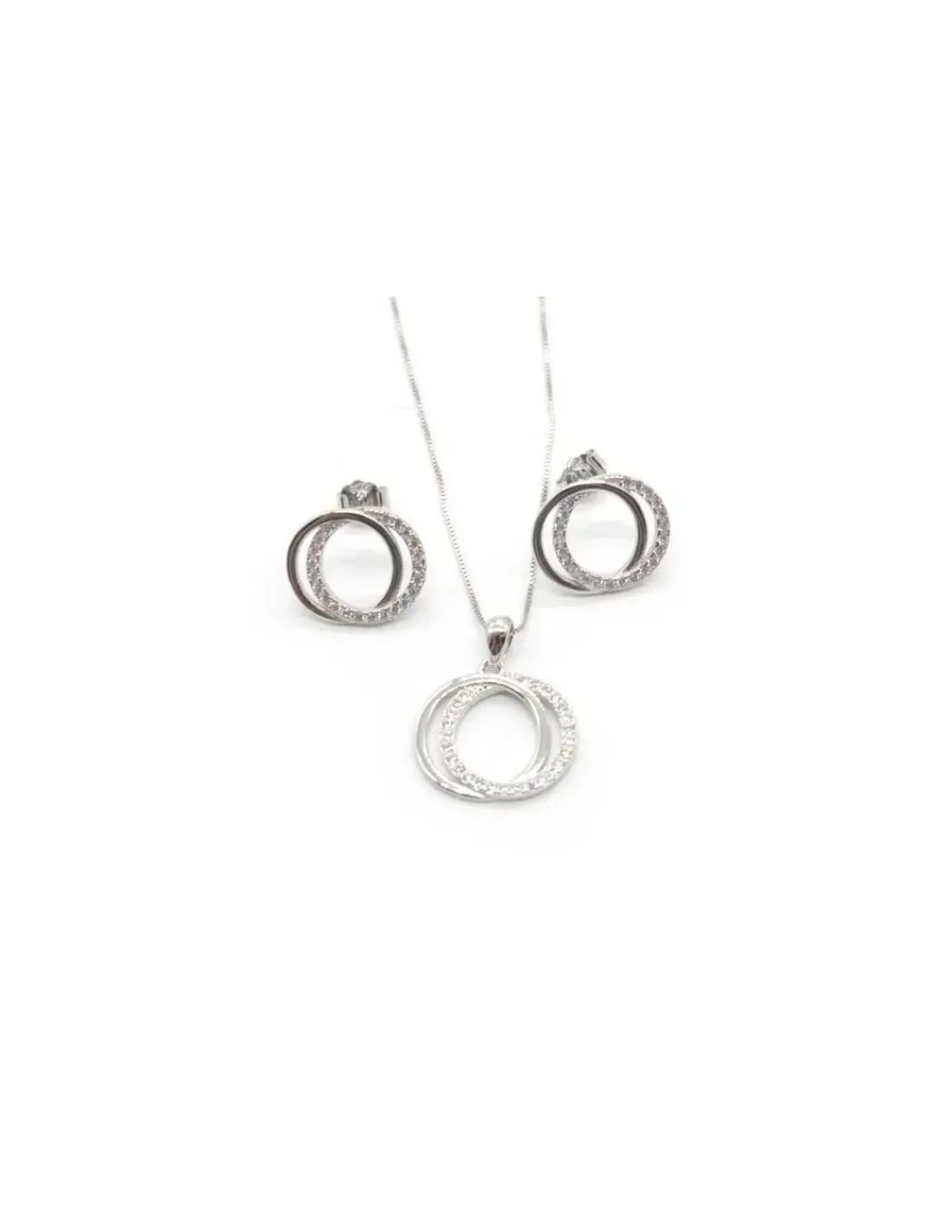 Online Conjunto gargantilla y pendientes aros entrelazados circonitas plata - 45cm Más Joyas | Gargantillas De Plata