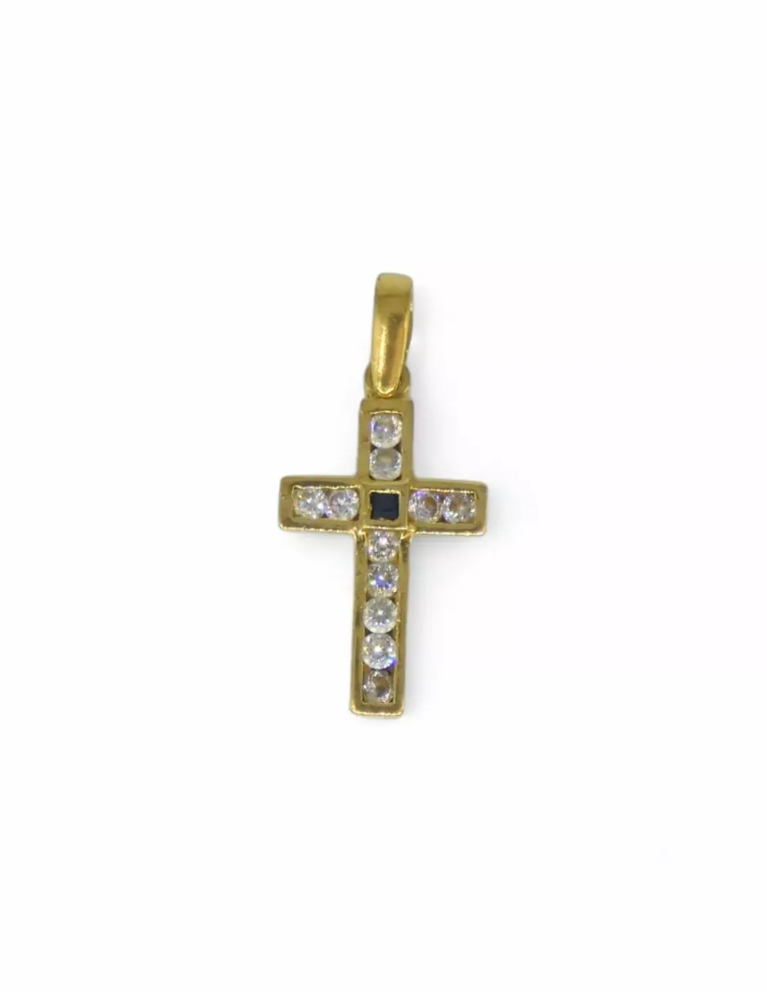 Store Crucifijo con circonitas y piedra negra oro 18k Cruces Especiales