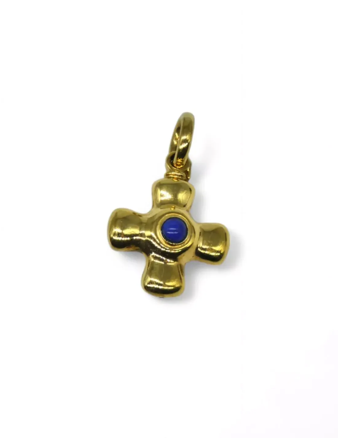 Hot Cruz redonda con piedra azul oro 18k Cruces Especiales