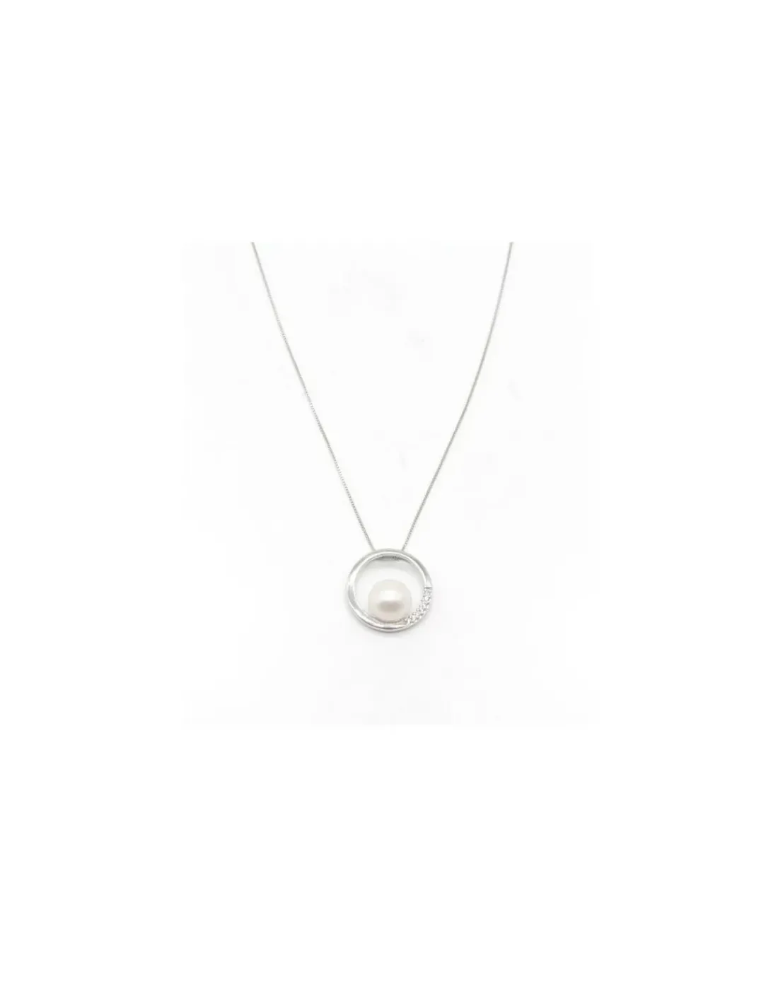 Store Gargantilla cadena y colgante círculo con perla cultivada plata - 44 cm Gargantillas De Plata