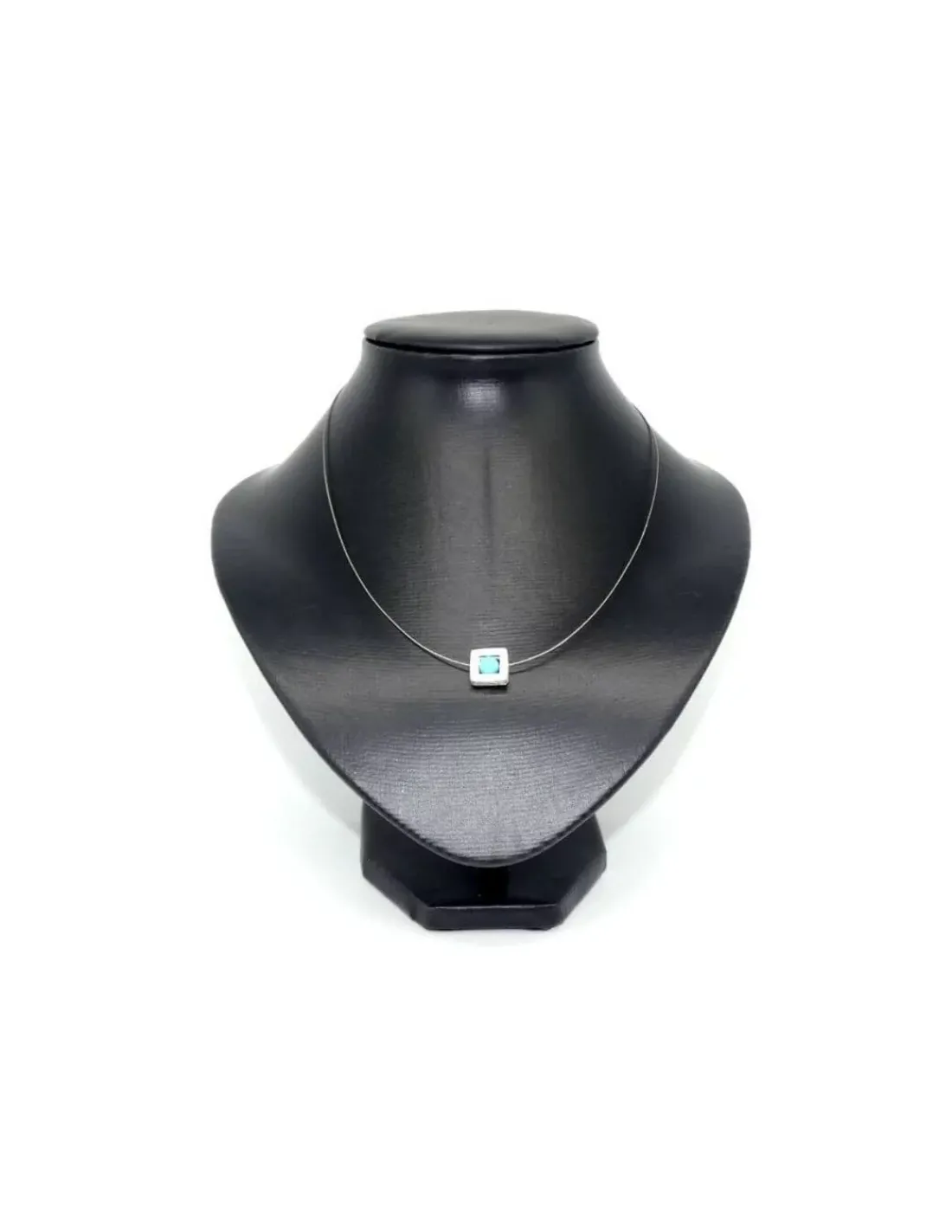 New Gargantilla plata y acero colgante cuadrado liso con turquesa - 45cm Gargantillas De Plata