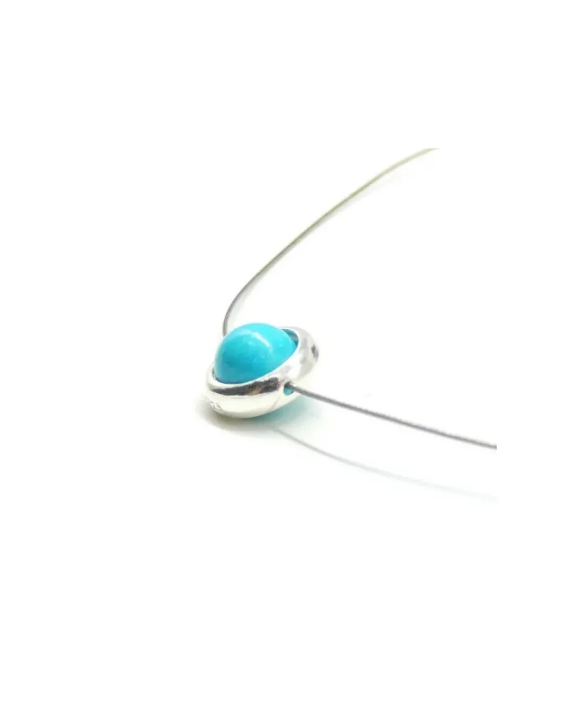 Best Gargantilla plata y acero colgante redondo liso con bola turquesa - 45 cm Gargantillas De Plata