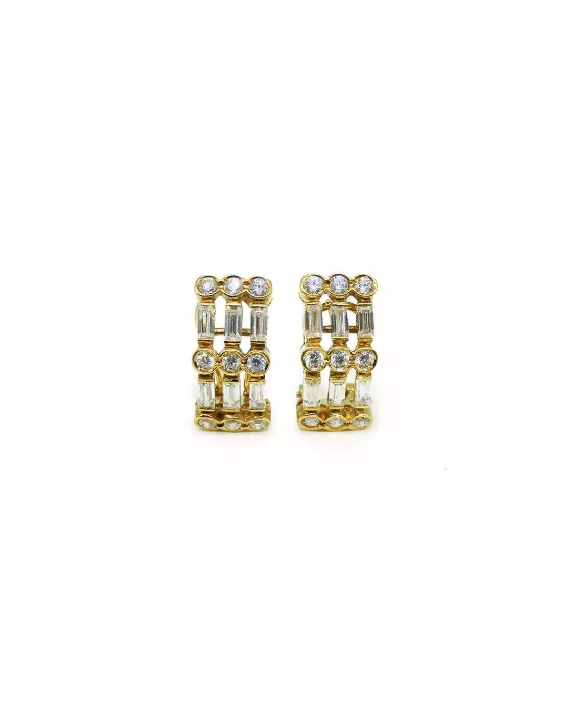 Hot Pendientes 3 filas circonitas oro 18k Pendientes De Oro