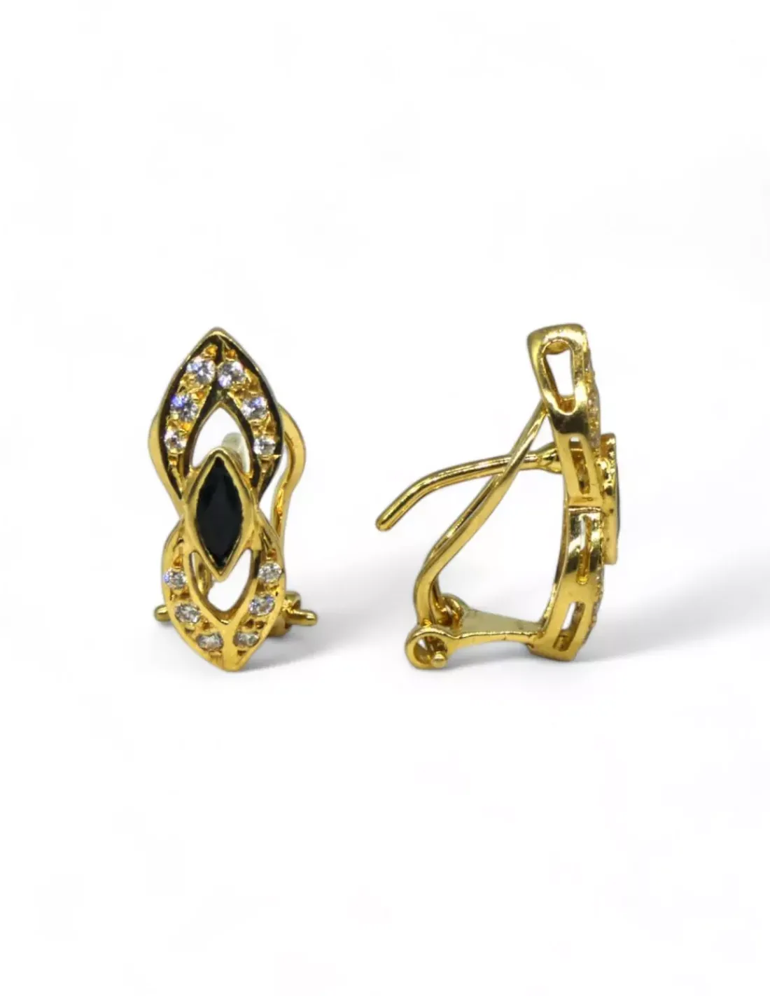 Online Pendientes alargados con circonitas y piedra negra oro 18k Pendientes De Oro