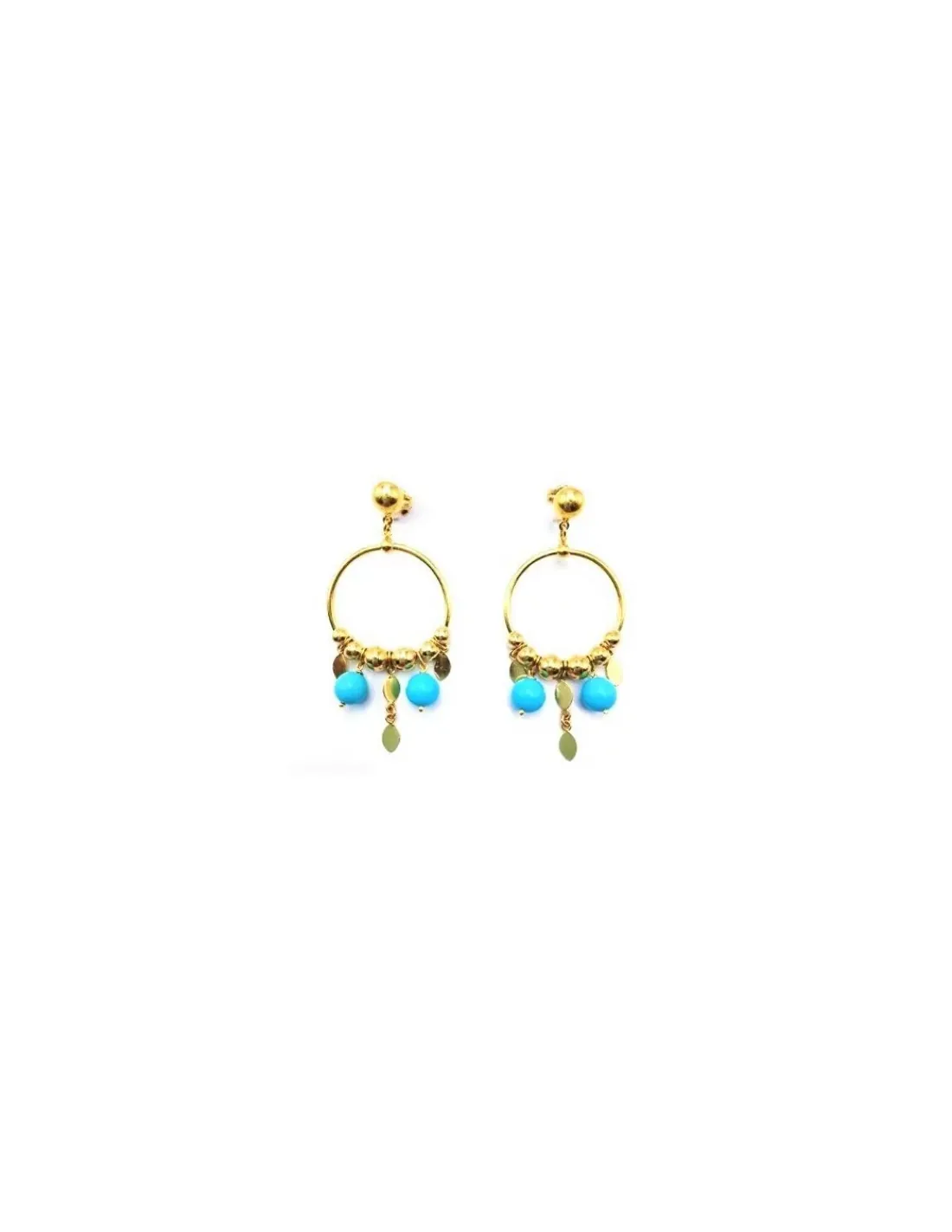 Shop Pendientes aro bolitas perla tono turquesa oro 18k Pendientes De Oro