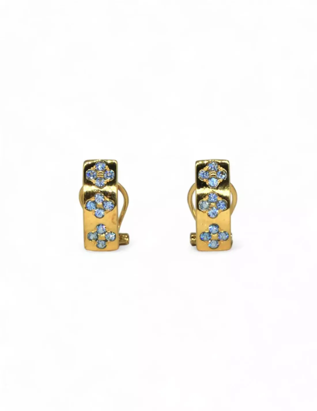 New Pendientes barra flores circonitas celestes oro 18k Pendientes De Oro