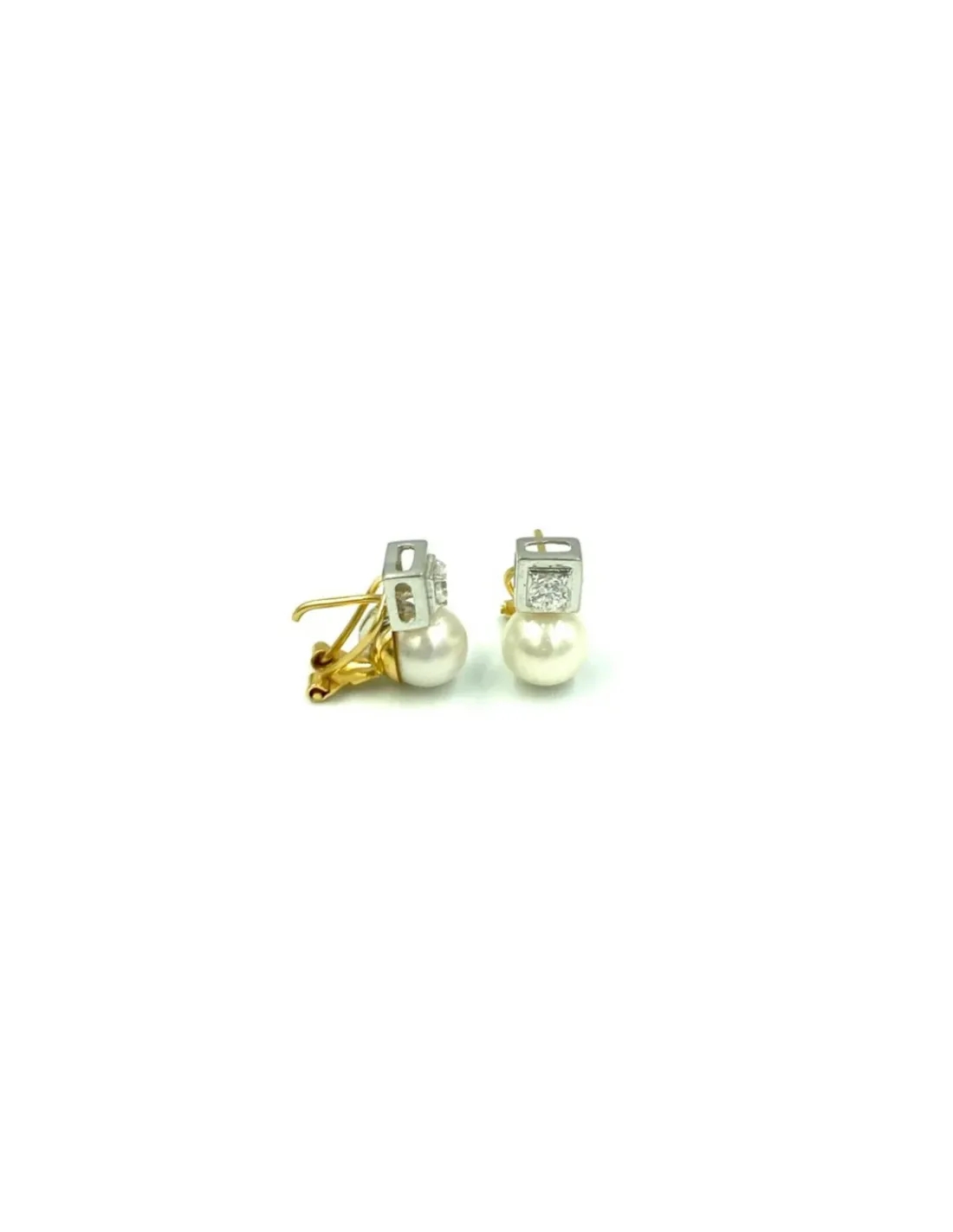 Discount Pendientes bicolor con circonita y perla oro 18k Pendientes De Perlas | Pendientes De Oro