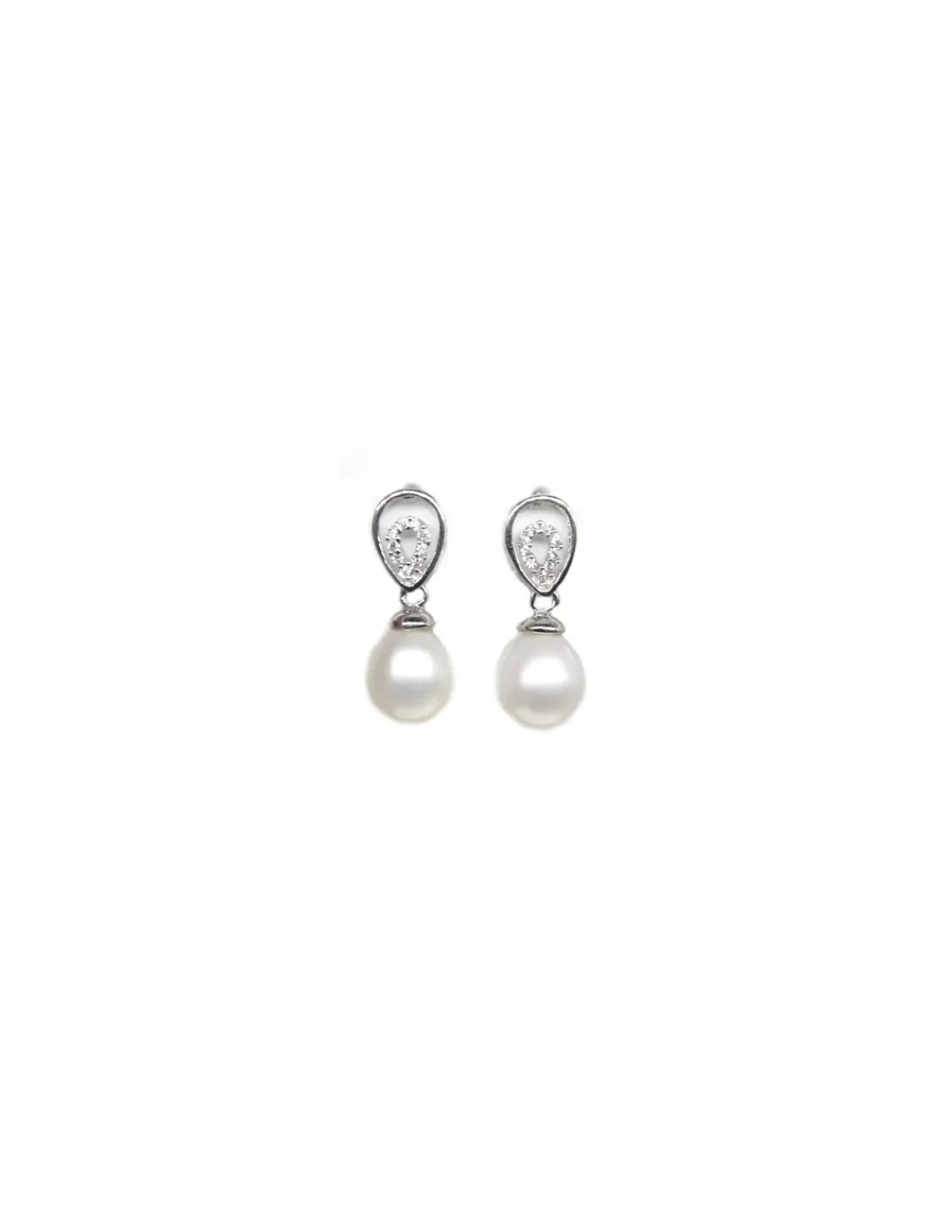 New Pendientes circonitas lágrima y perla cultivada plata rodio Pendientes De Plata