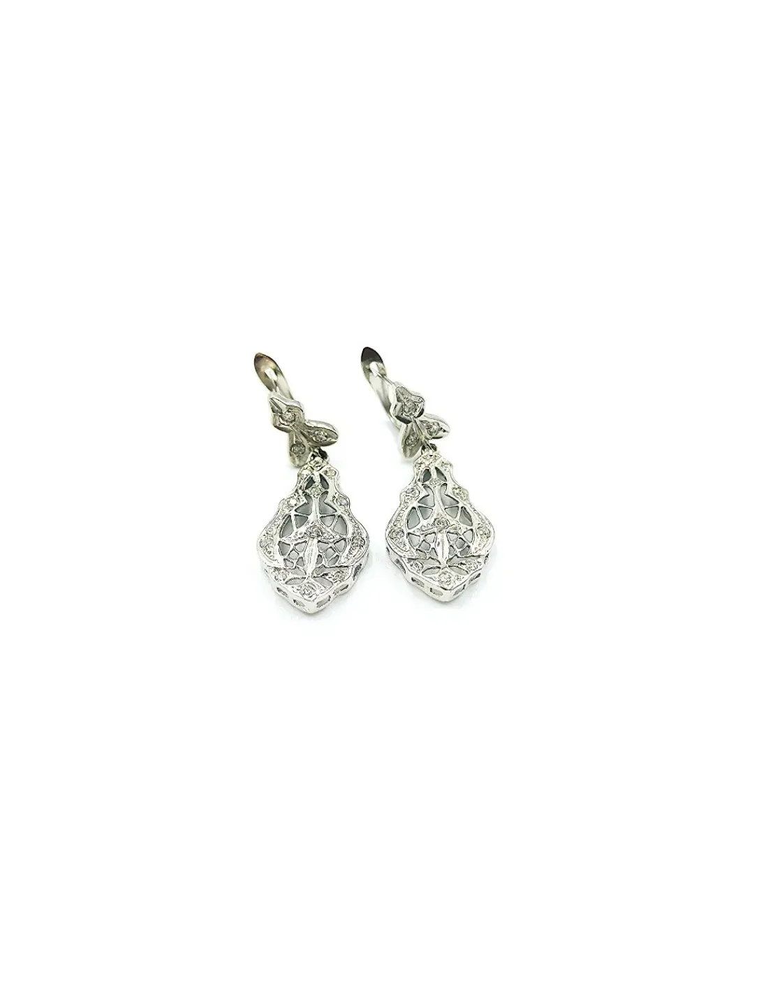 Fashion Pendientes colgantes con circonitas oro blanco 18k - 4cm Pendientes De Oro