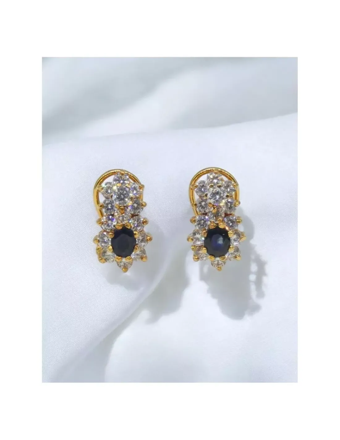 Flash Sale Pendientes corona circonitas y piedra azul oro 18k Pendientes De Oro