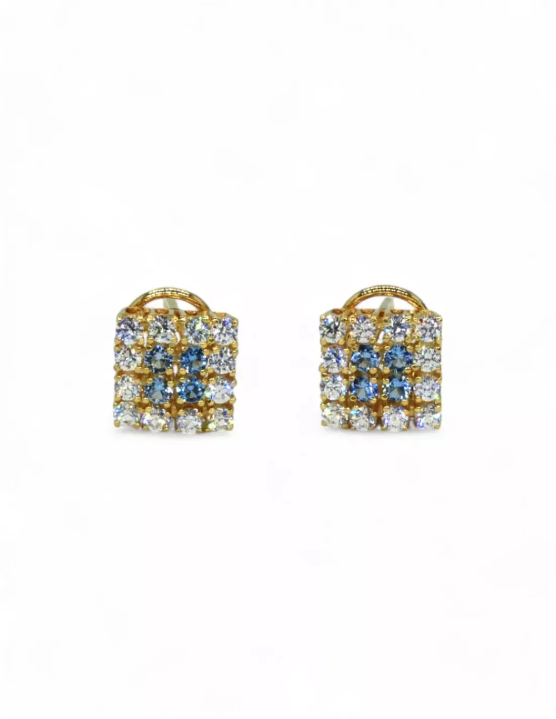 New Pendientes cuadrado circonitas azules y blancas oro 18k Pendientes De Oro