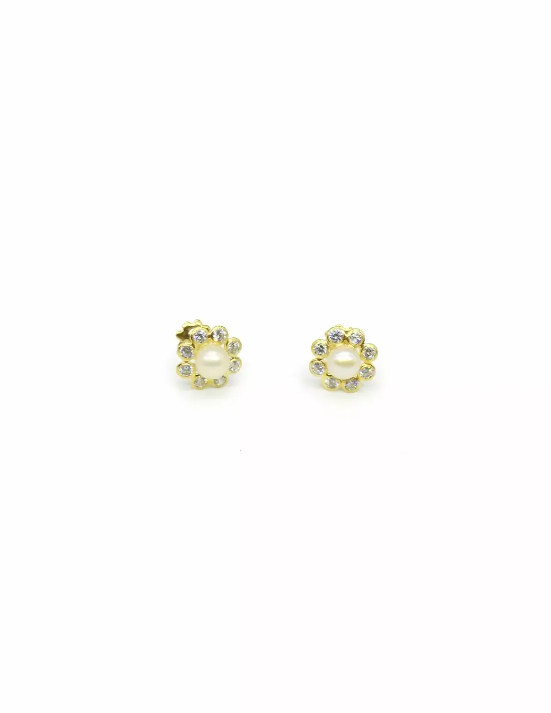 Discount Pendientes de flor perla y circonitas oro 18k Pendientes De Oro
