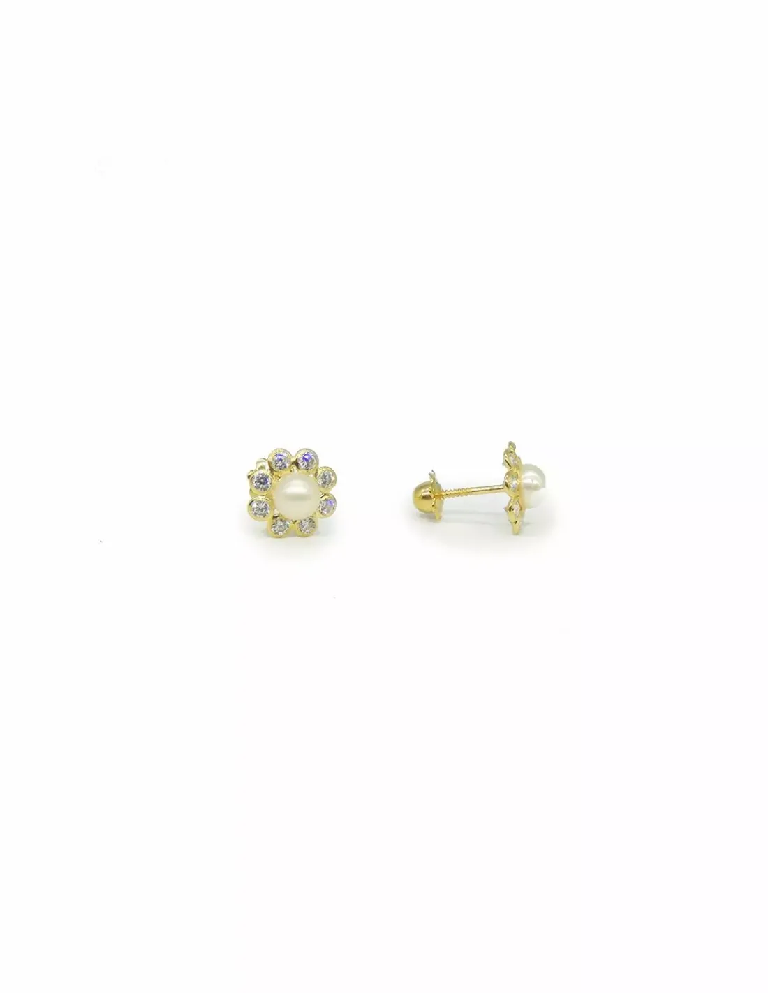 Discount Pendientes de flor perla y circonitas oro 18k Pendientes De Oro