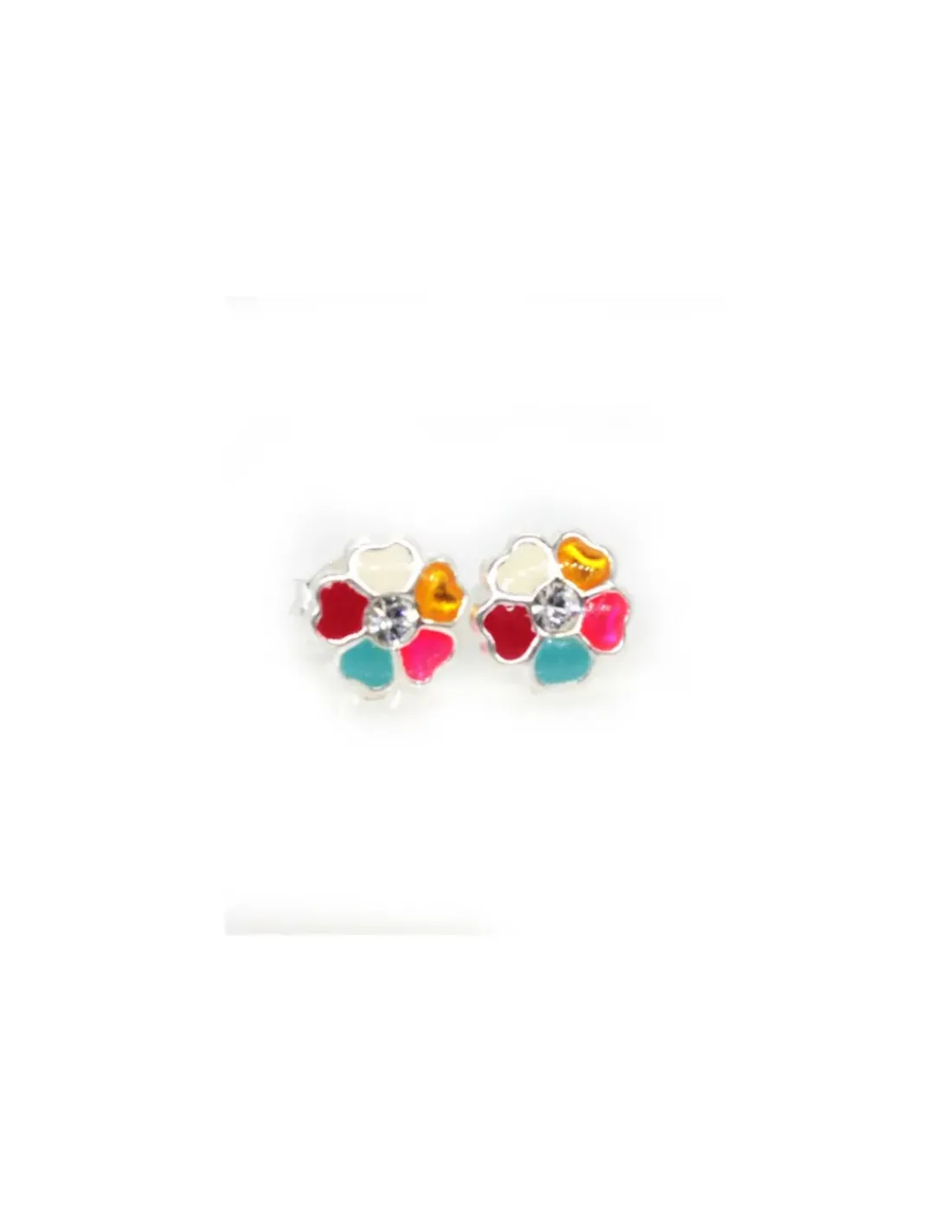 Online Pendientes de plata flor circonita esmalte multicolor Pendientes De Plata