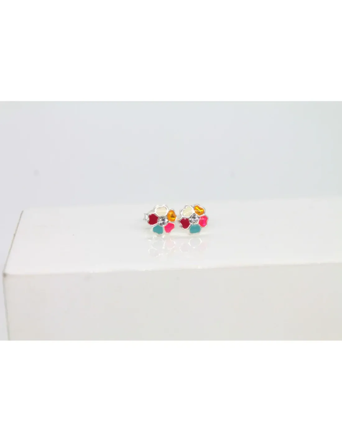 Online Pendientes de plata flor circonita esmalte multicolor Pendientes De Plata