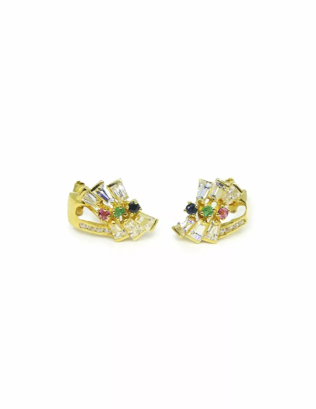 New Pendientes dobles circonitas de colores oro 18k Pendientes De Oro