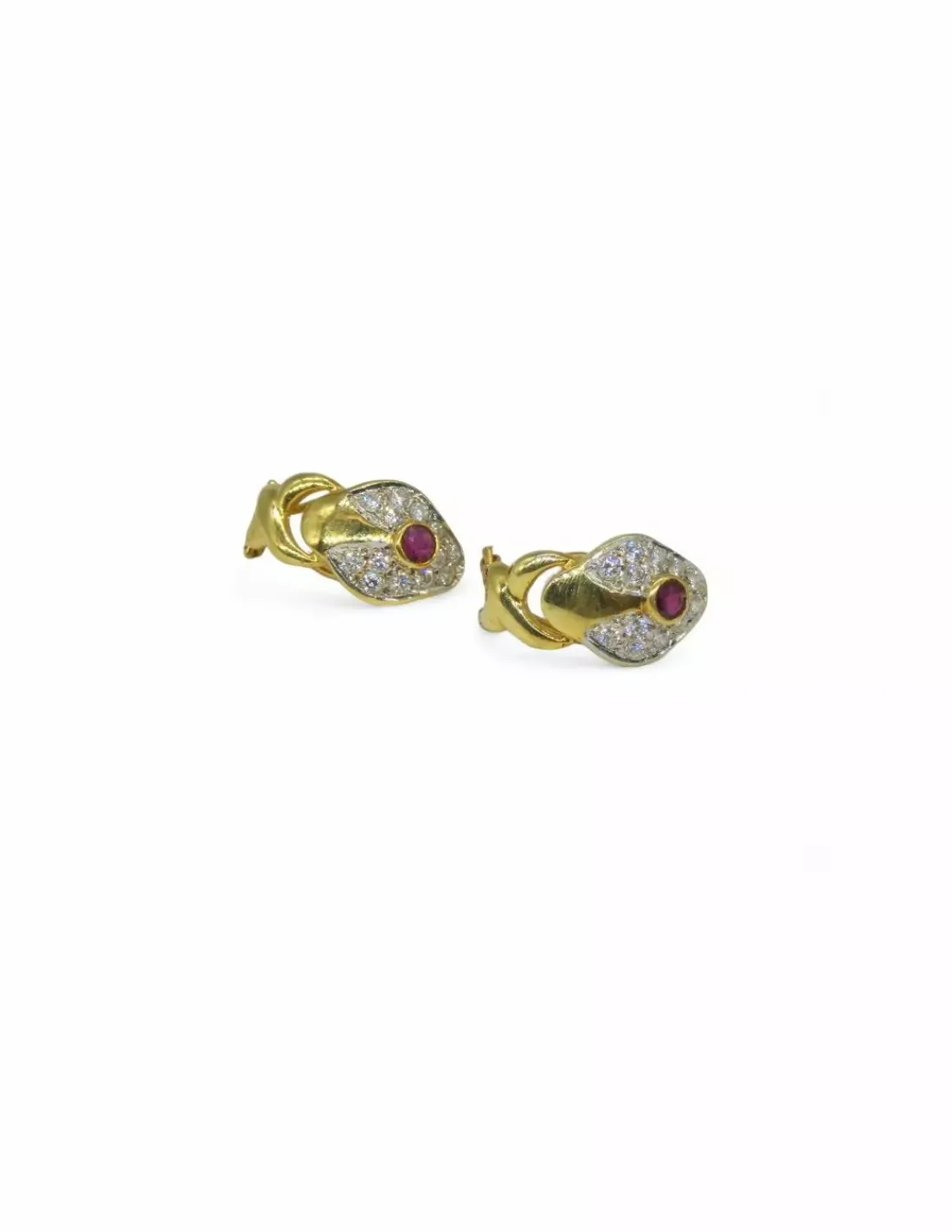 Online Pendientes en concha con circonitas y piedra roja oro 18k Pendientes De Oro