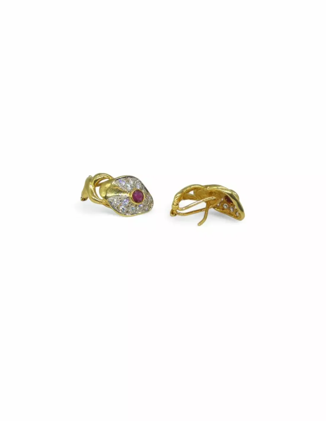 Online Pendientes en concha con circonitas y piedra roja oro 18k Pendientes De Oro