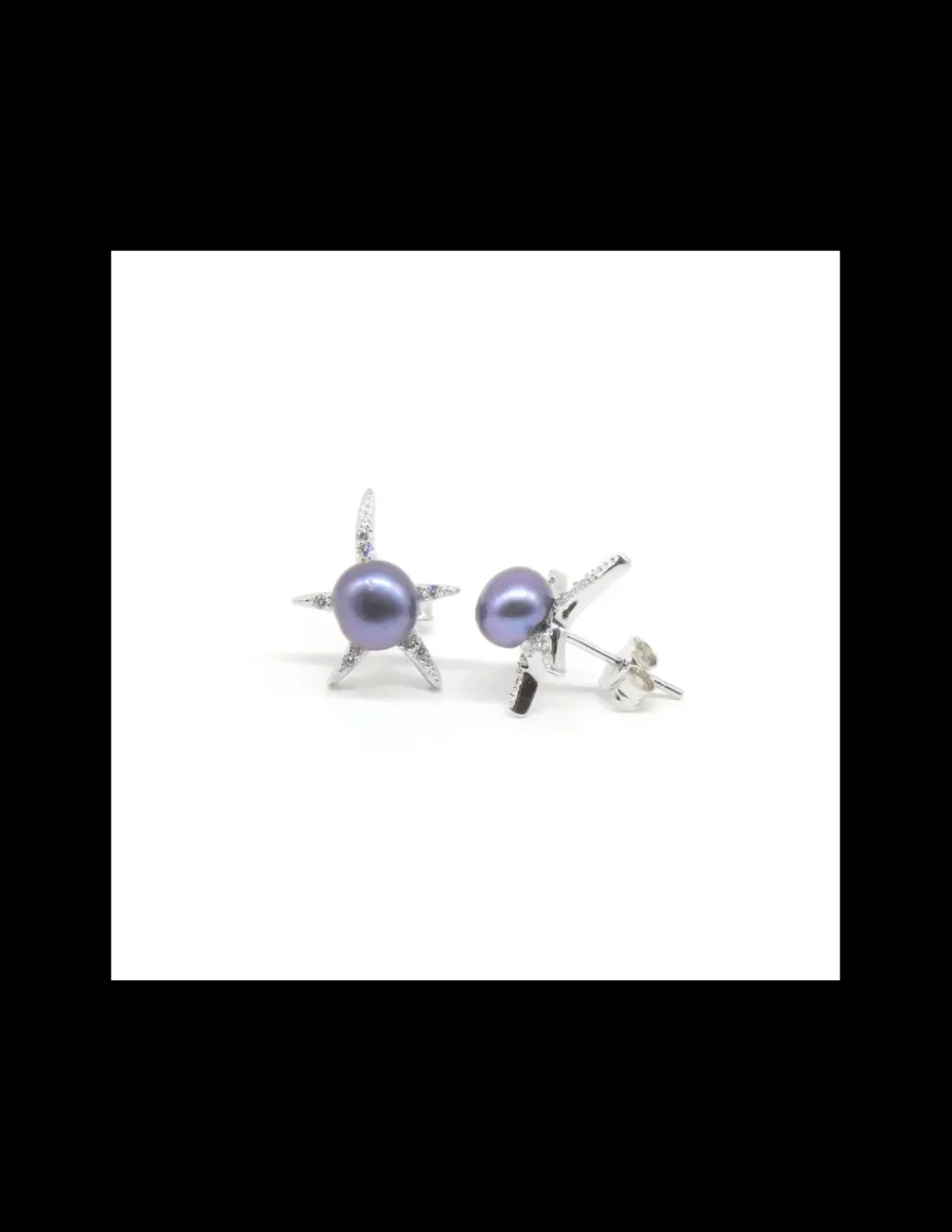 Discount Pendientes estrella de mar perla cultivada gris plata de Ley rodiada Pendientes De Plata