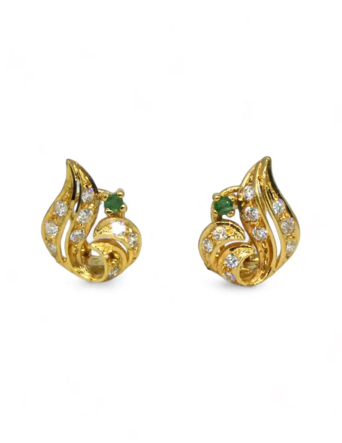 Online Pendientes hoja calada con circonitas y esmeralda oro 18k Pendientes De Oro