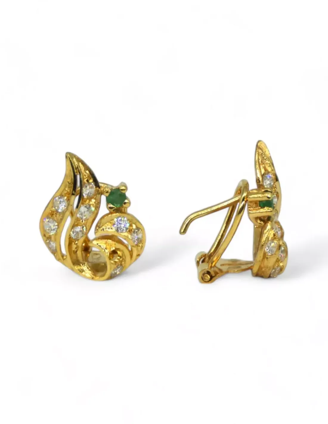 Online Pendientes hoja calada con circonitas y esmeralda oro 18k Pendientes De Oro
