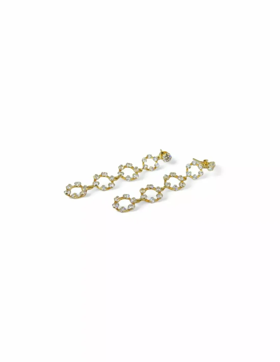 Clearance Pendientes largos con cuatro círculos circonitas oro 18k Pendientes De Oro