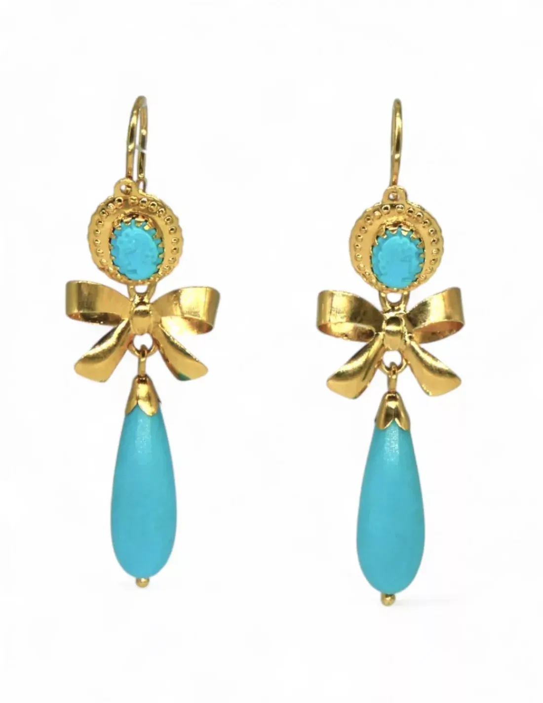 Best Sale Pendientes largos lágrima turquesa oro 18k Pendientes De Oro