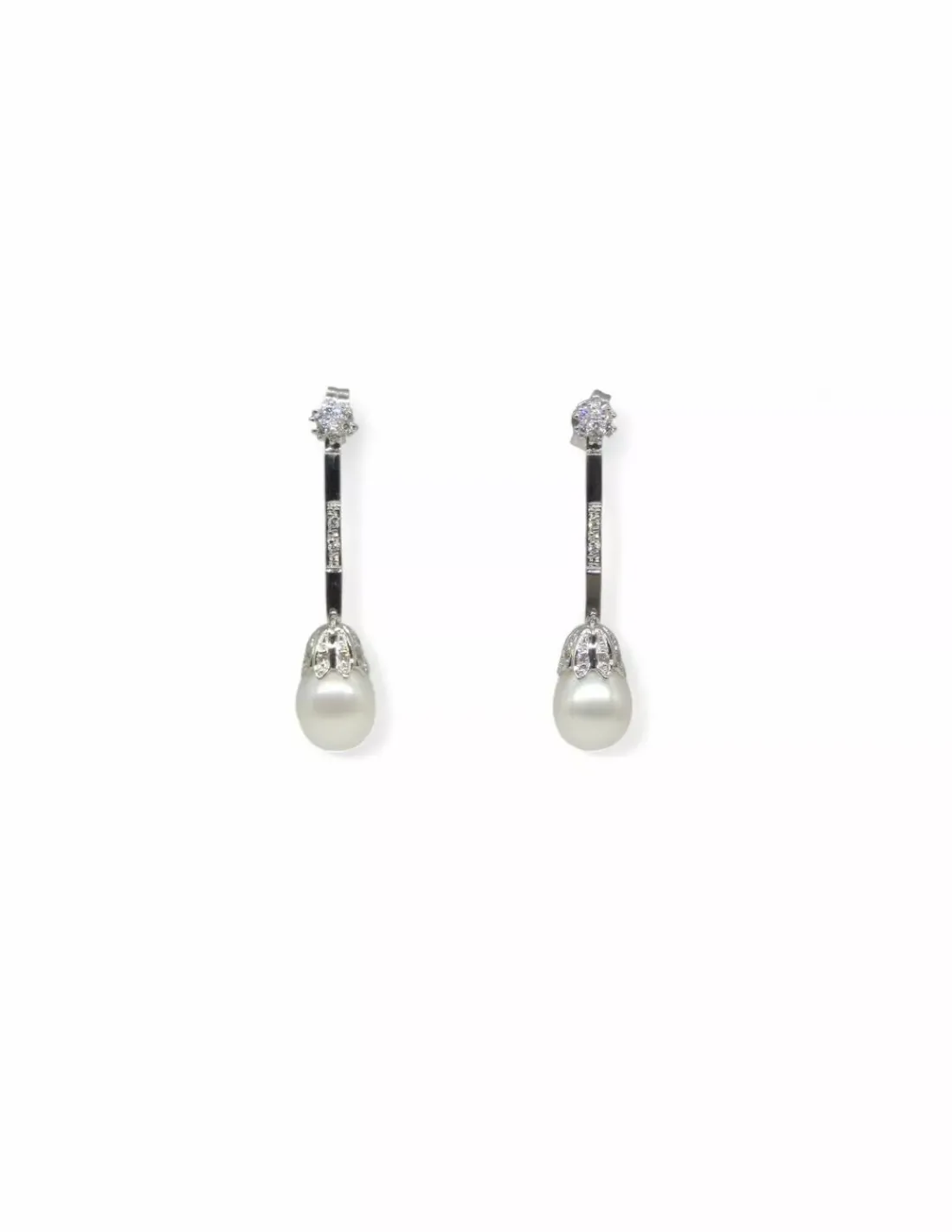 Cheap Pendientes largos perla y circonitas oro blanco 18k Pendientes De Oro