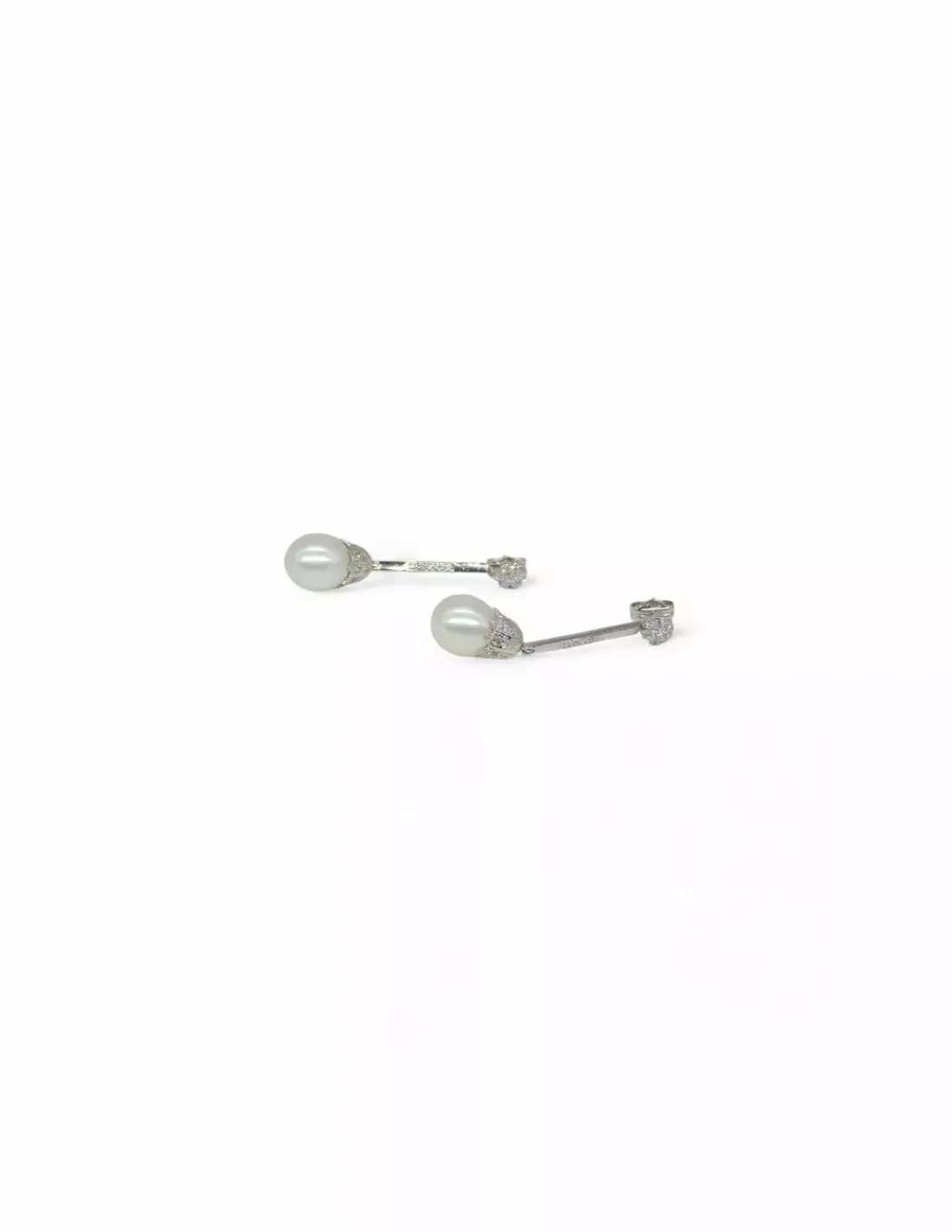 Cheap Pendientes largos perla y circonitas oro blanco 18k Pendientes De Oro