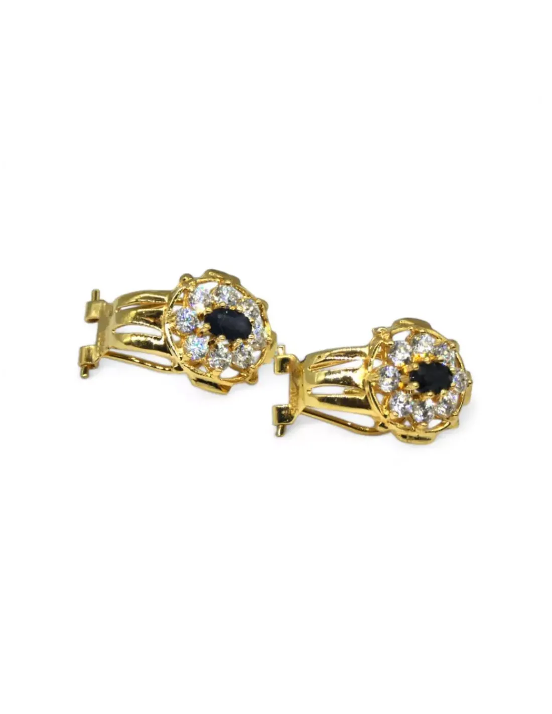Discount Pendientes orla circonitas piedra azul oscura oro 18k Pendientes De Oro