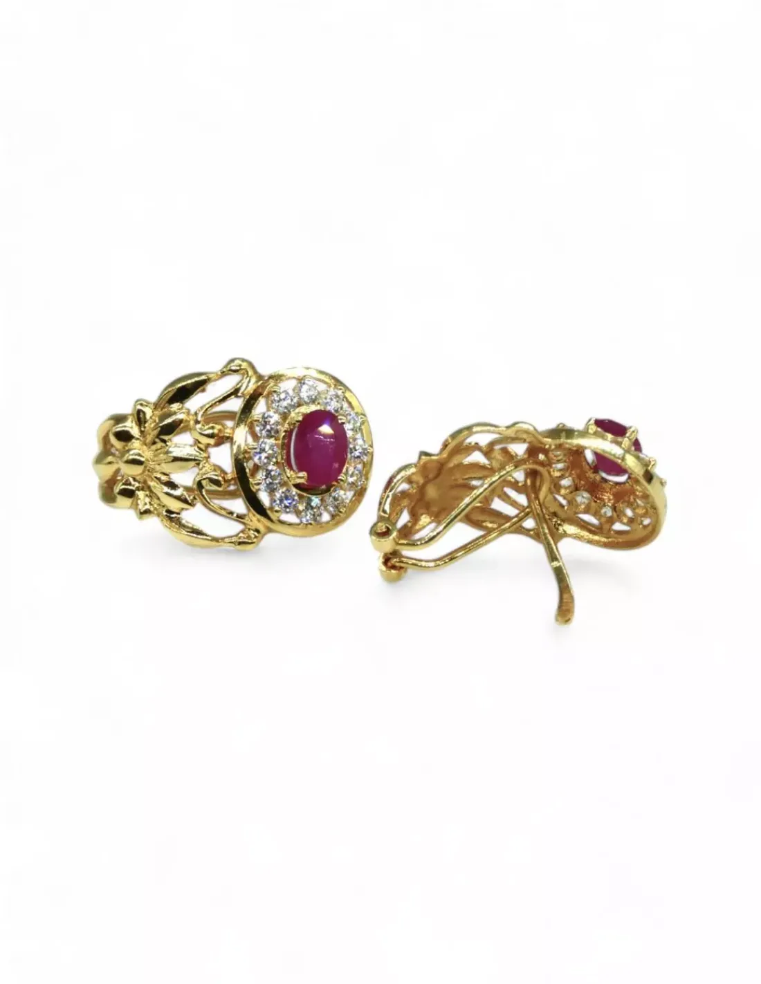 Outlet Pendientes orla piedra fucsia oro 18k Pendientes De Oro