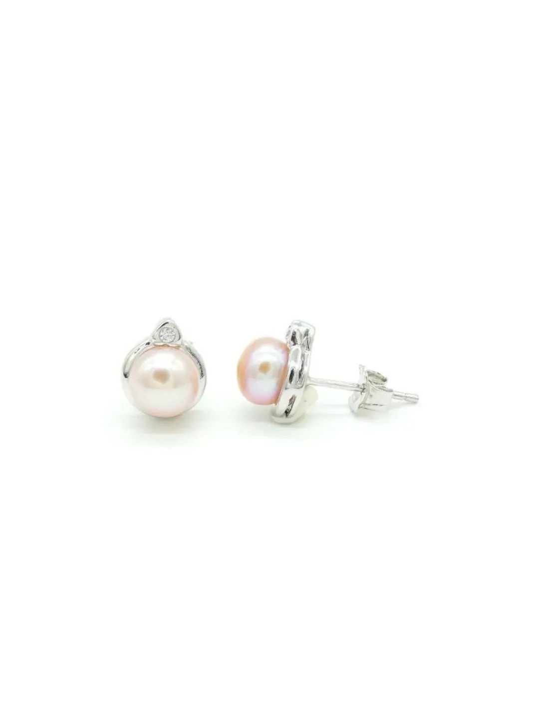 Discount Pendientes  perla cultivada rosa plata de Ley rodiada Pendientes De Plata