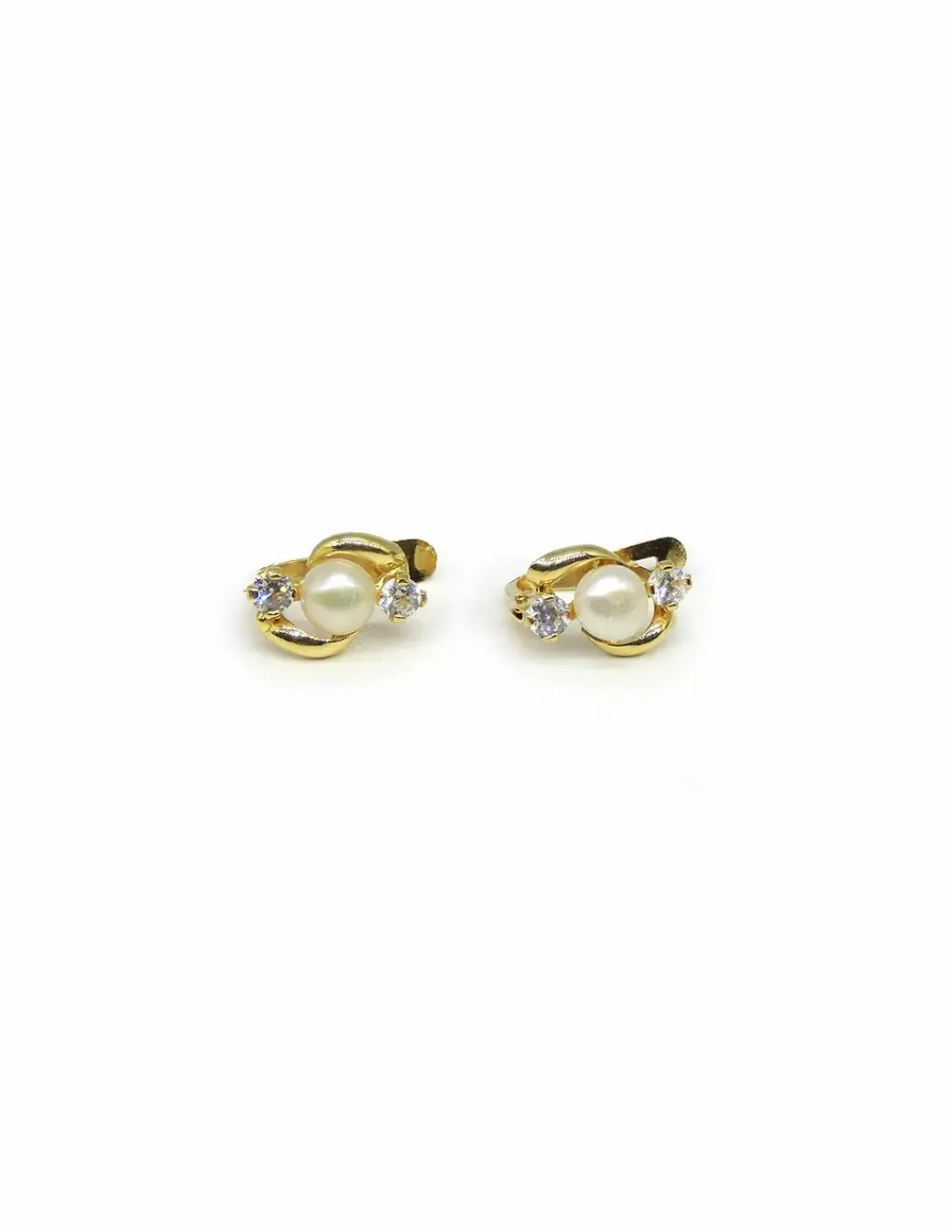 Clearance Pendientes perla dos circonitas oro 18k Pendientes De Oro