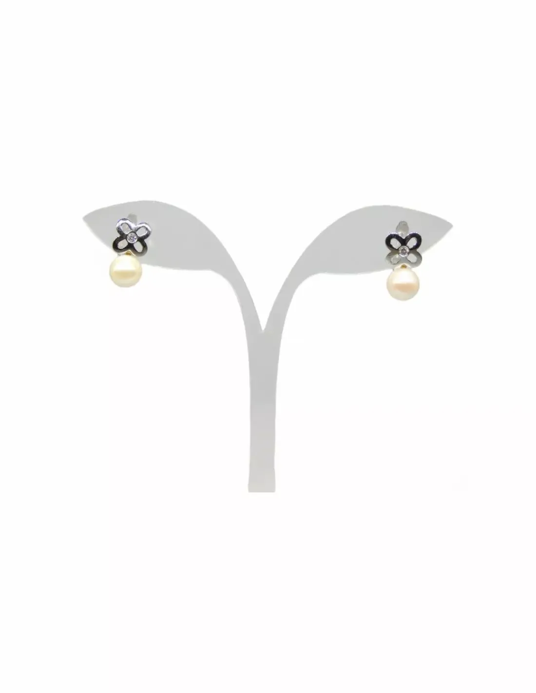 Best Sale Pendientes perla y flor oro blanco 18k Pendientes De Oro