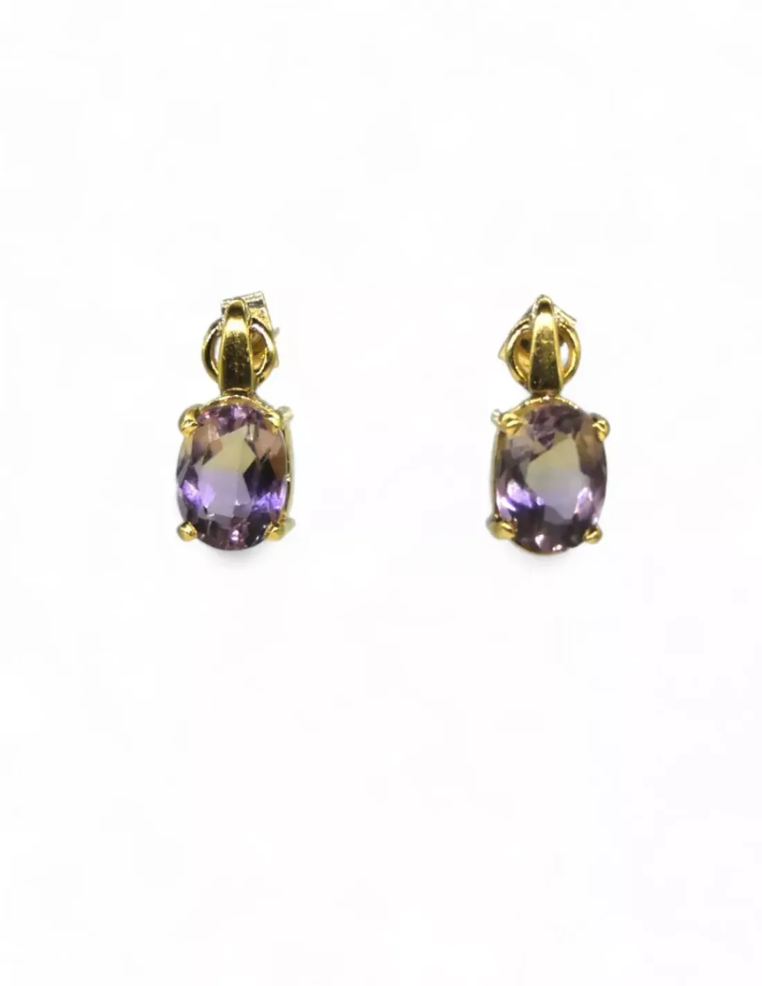 Store Pendientes piedra oval lila cuatro garras oro 18k Pendientes De Oro